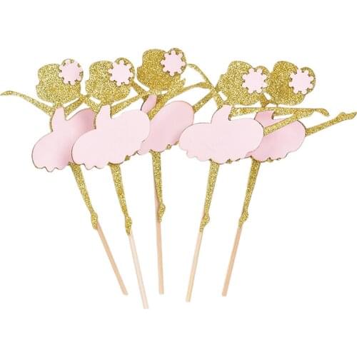 1/10PCS Gold Glitter Dancing Girl Ballerina Cupcake Toppers for Wedding Shower Party Bridal Birthday Party Decorations Cake Pick