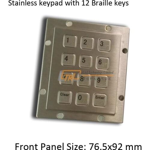 BRAILLE 12 Keys Stainless Steel Numeric Keypad, Braille Numeric Keypad, metal PIN Pad, USB/ps2