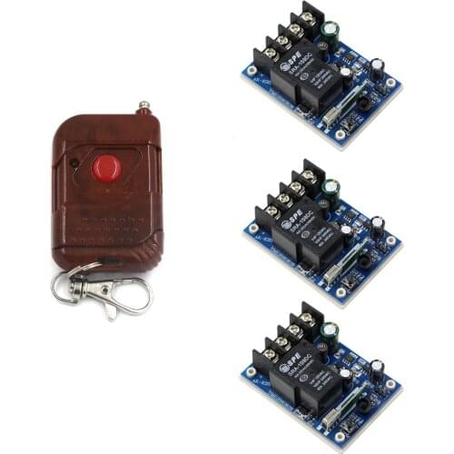 DC 12V-48V 1CH Relay Wireless Remote Control Switch Remote Switches System 3 Receiver & One Red Button Transmitter New
