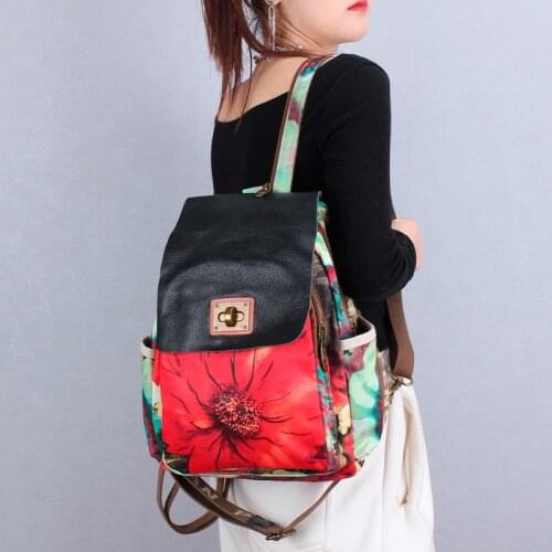 2021 Canvas with leather Women Backpack Fashion female three-purpose 14 inch backpack ladies school bag laptop shoulder bags