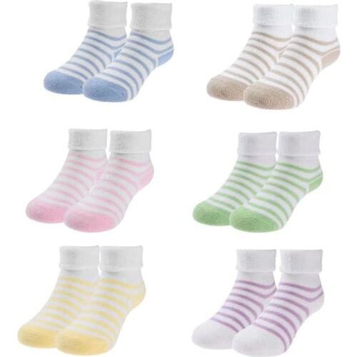 3Pairs Winter Warm Thicken Cotton Newborn Baby Girls Boys Stripe Side Terry Socks