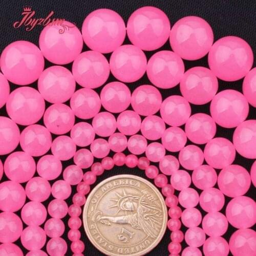 6,8,10,12mm Round Dark Pink Smooth Jades Stone Spacer Beads for DIY Women Necklace Bracelats Earrings Rings Jewelry Making 15"