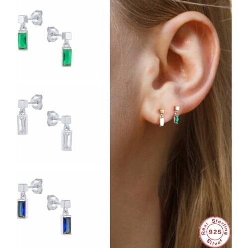 GS 925 Sterling Silver Colorful Zircon Charm Stud Earrings For Women Tiny Piercing Ear Studs Simple Rock Punk Wedding Jewelry