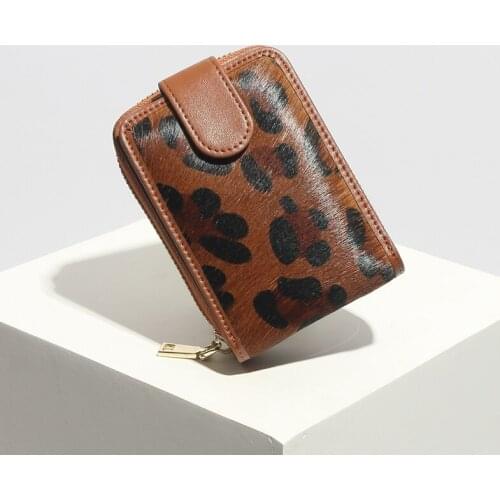 AIMIYOUNG Card Holder Women Short Wallet Horse Fur Coin Purse Female Clutches Leopard Wallet Female Purse Brown Black Wallet