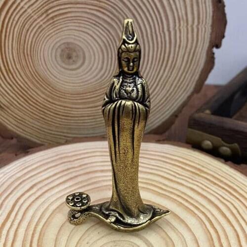 Antique Copper Guanyin Buddha Statue Sandalwood Incense Holder Home Decoration Buddhist Temple Incense Burner Tea Ceremony Craft