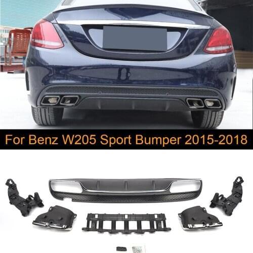 Car Rear Bumpe Diffuser Lip Spoiler for Mercedes Benz W205 C180 C200 C250 C300 Sport Sedan 4D C43 AMG 2015-2018 Non C63 Diffuser