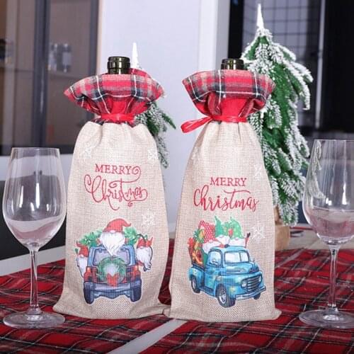Christmas Sweater Wine Bottle Cover with Drawstrings Reusable Wine Bags for Holiday Party Xmas Table Home Decoration