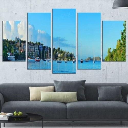 Home Decor Building Pictures HD Prints Wall Art 5 Panel Marine Architecture Canvas Painting Modular Landscape Poster Framework