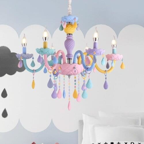 European Colorful Macaron Hanging Light Rainbow Candle Chandelier LED Restaurant Pendant Lights Childrens Room Lighting Lamp
