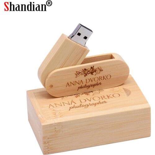 SHANDIAN ( 1 PCS free LOGO) Wooden USB+ box USB Flash Drive pendrive 64GB 16G 32GB Memory stick for photography wedding gift