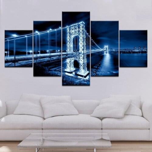 Canvas Painting Wall Art Frame Home Decor HD Prints 5 Pieces Brooklyn Bridge San Francisco At Night Poster Starry Sky Pictures