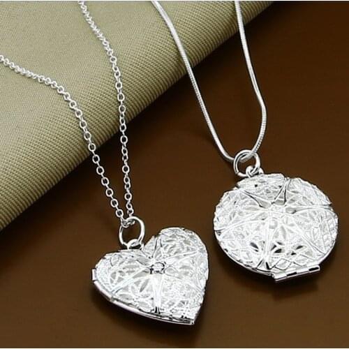 Couple Jewelry Sets 925 Sterling Silver Fashion Heart Round Pendant Necklaces for Woman Men Gift