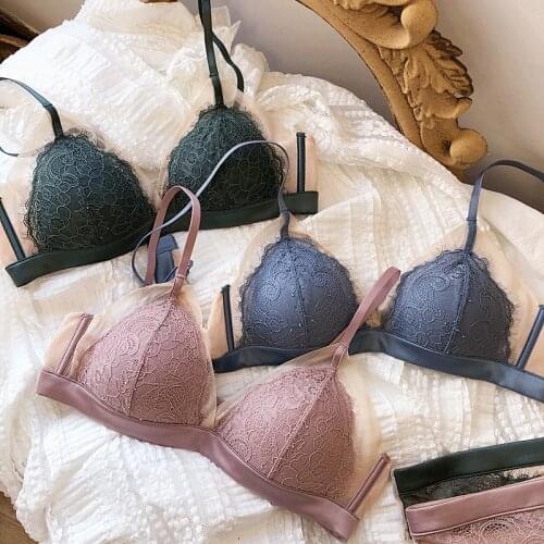 2020 4 Colors Autumn And Winter Lash Women Wire Free Bra And Panty Set Translucent Sexy Sleepwear Ladies Underwear Intimates