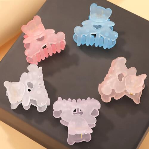 Korea Cute Love Bear Hairpin Cheap Women Girls Acrylic Transparent Solid Color Matte Hair Claw Carb Hair Clip Hair Accessories