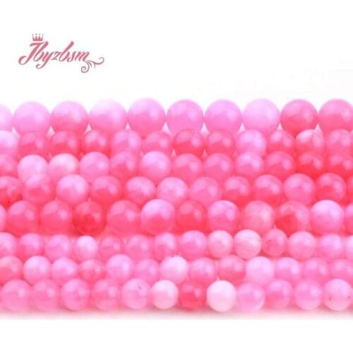Round Candy Pink Jades Smooth Loose Ball Stone Beads For DIY Necklace Bracelets Earring Jewelry Making Strand 15" 6,8,10mm