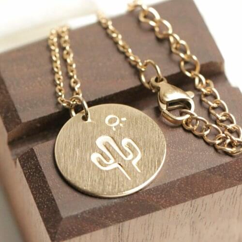 Minimalist 316L Stainless Steel Necklace Cactus Necklaces18mm Disc Charms For Ladies Daily Collier Best Friends Gift