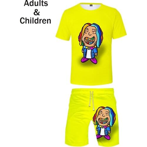 Fashion Yellow Clothes New 3D 6IX9INE Kids Two-piece Sets Casual Boys Girls 3D 6IX9INE T shirt+shorts Summer Mens Cool Suits