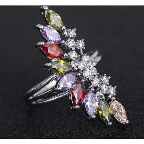 Fashion Luxury Classic Round Shape Finger Ring Colorful Zircon Women Wedding Engagement Party Ring Size 6-10