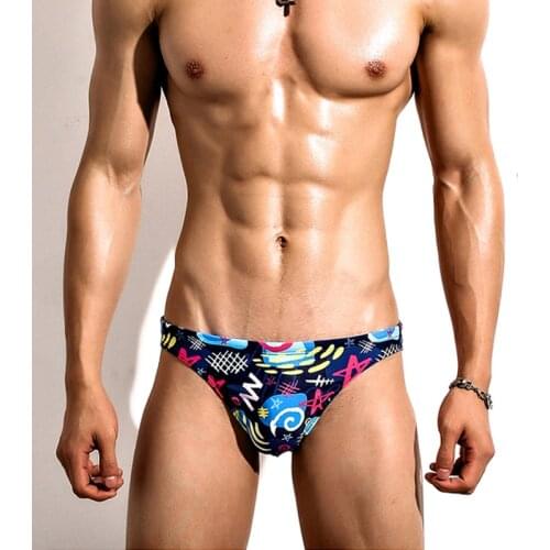 2021 Graffiti sexy tight low waist swimsuits new men swimming pool party bikini men sports swimwear gay swim briefs bathing suit