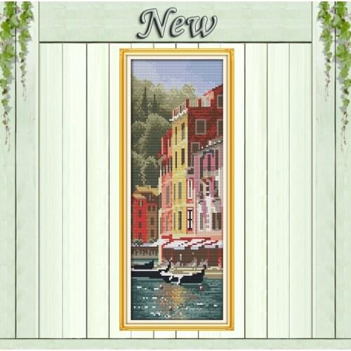 Italian Portofino city scenery decor painting Embroidery sets Cross Stitch DMC 14CT 11CT Counted print on canvas Needlework kits