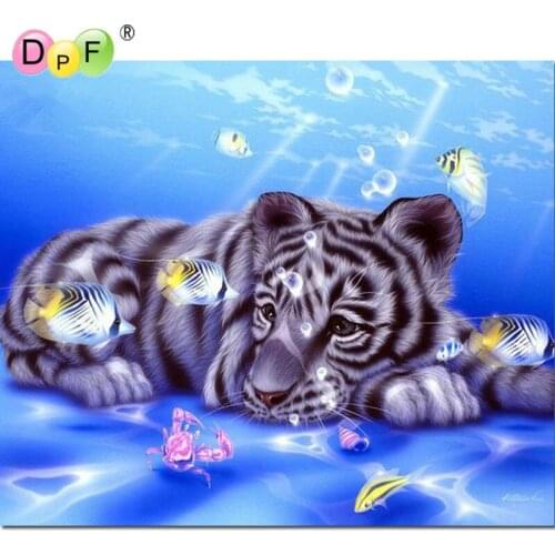 New 3d DIY Diamond Painting Cross Stitch White tiger and fish Crystal Diamond embroidery Needlework Home Decor animal crafts