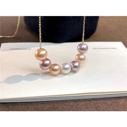 New fashion wild natural freshwater pearl 6-7MM multicolor 925 sterling silver necklace