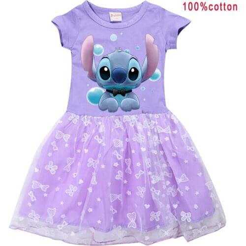 Disney Stitch Girls Dresses Children Clothes Cartoon Girl Birthday Party Vestidos Baby Princess Dress Toddler Kids Dress