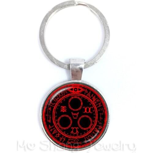 Teen Wolf Keychain Vintage Pentacle Wicca Glass Cabochon Locket Pendant Occult Charms Keyring Talisman Gift