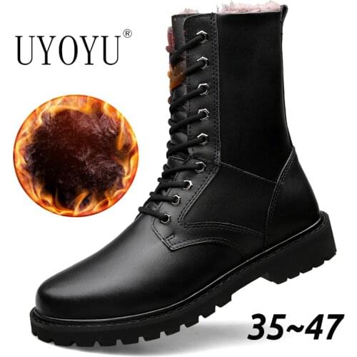 UYOYU Lovers Popular Motocycle Boots Men Winter Combat Boots Non-slip Mens Genuine Leather Military Boot Army Plus Size 35-47