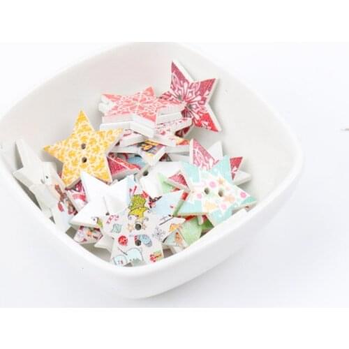 Wooden Mixed Christmas Series Star Shape Buttons 2 Holes Handmade Clothing Sewing Scrapbooking Crafts DIY 25mm 20pcs MT0795-FD