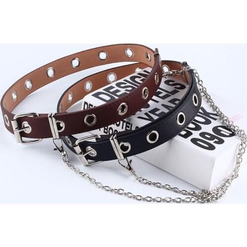 Q Women Punk Chain Fashion Belt Adjustable Double/Single Row Hole Eyelet Waistband with Eyelet Chain Decorative Belts 2020 New