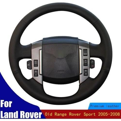 Hand-stitched Car Steering Wheel Cover Black Genuine Leather For Land Rover Old Range Rover Sport 2005-2008