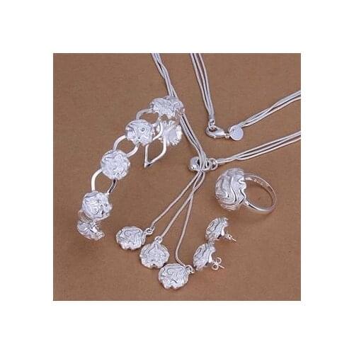S268 925 sterling silver jewelry set, fashion jewelry set Rose Ring Stud Earrings Bangle Necklace S268 /anuajfba gdyaovfa