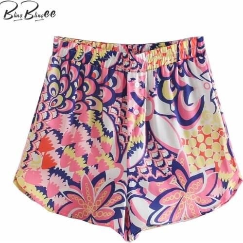 BlingBlingee Fashion Printed Button Front Elastic High Waist Women Summer Shorts Thin Style Casual Beach Female Loose Shorts