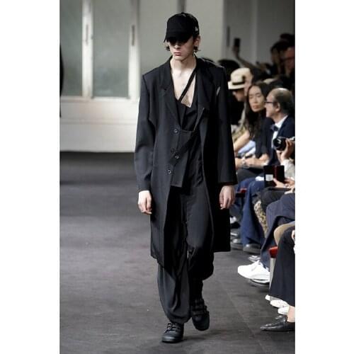 Stylish mens trenchcoat coat show style hand-made holes. S-6XL