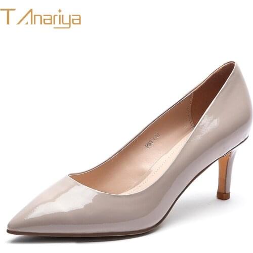 Tanariya New spring/autumn 20 apricot leather patent leather pointed shoes for women ladies high heels women shoes woman pumps