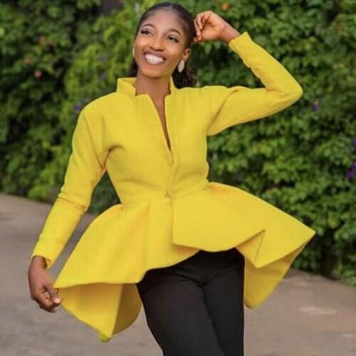 Women Sexy Party Blouse Cardigan Long Sleeve Peplum Tops Ruffles Autumn Female Party Wear Elegant African Lady 2021 Fall Fashion
