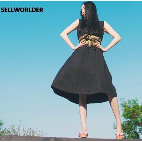 2021 Woman Japanese Kimono Style Solid Sleevesless V neck Trapezoid Loose and Versatile Dress