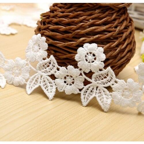 1 Yards White Flower Cotton Embroidered Lace Bilateral Applique Trim Ribbon Sewing Decor Craft DIY