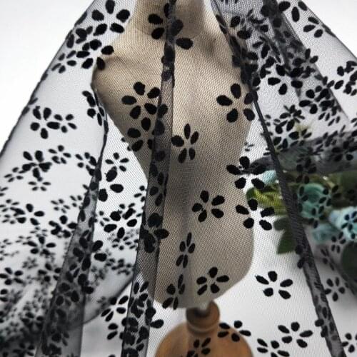 1Yard Black Tutu Dot Petal Flower Mesh Sewing Fabric Flocked Tulle Skirt Net Lace Fabrics Woman Blouse And Dress Cloth Material