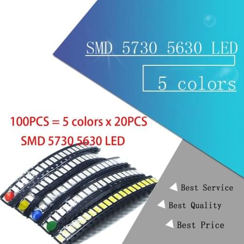 100PCS = 5 colors x 20PCS SMD 5730 5630 LED Diode Assortment KIT LED Diode Kit Green / RED / White / Blue / Yellow