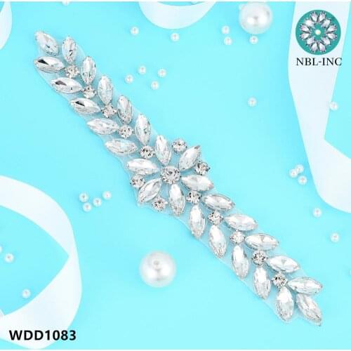30PCS) Wholesale silver crystal rhinestone applique patch hand beaded sew on iron on for wedding dress WDD1083
