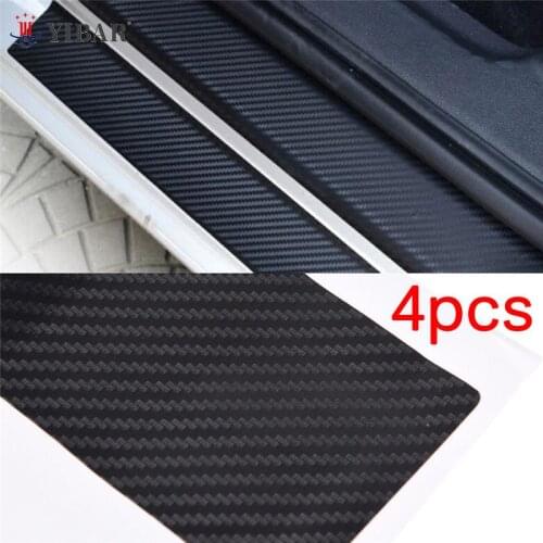 4Pc Black Car Door Plate Stickers Carbon Fiber Look Car Sticker Sill Scuff Cover Anti Scratch Decal Universal For All Car