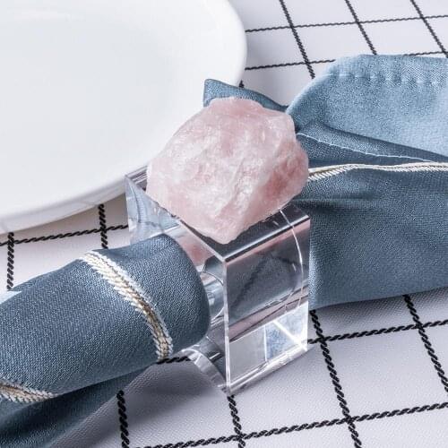 4pcs Rose Quartz Napkin Rings Napkin Holder Organize Natural Stone Pink Crystal Napkins Ring
