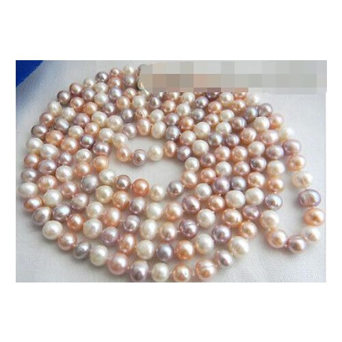 50'' 8-9mm Lavender White Pink Round Freshwater Pearl Necklace