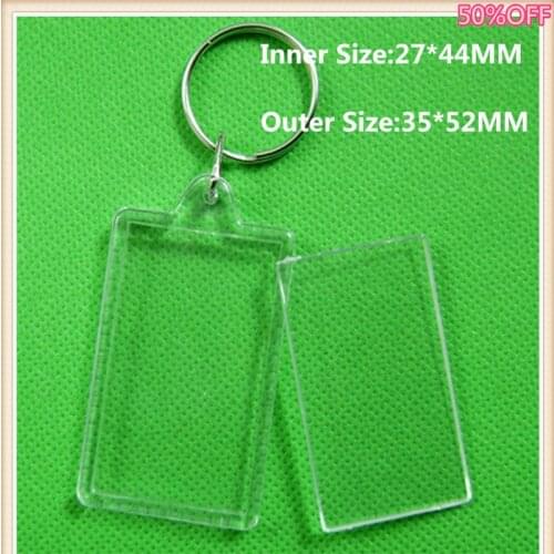 50pcs/lot Rectangular Transparent Blank Insert Photo Picture Frame Key Ring Split keychain pictures frame for Gift key rings