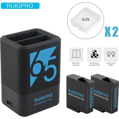 2Pcs 1220mah Rechargeable Battery Hero5 6 7 Dual Battery Charger For GoPro Hero 7 6 GoPro 5 Black Sport Camera