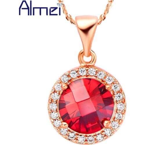 Almei Wedding Accessories Jewelery for Women Crystal Statement Choker Necklaces Pendants Womens Jewellery With Red Stones N565