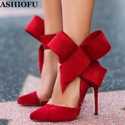 ASHIOFU Handmade New Ladies Stiletto Pumps Butter-knot Sexy Wedding Party Dress Shoes D'orsay Evening Fashion Court Shoes
