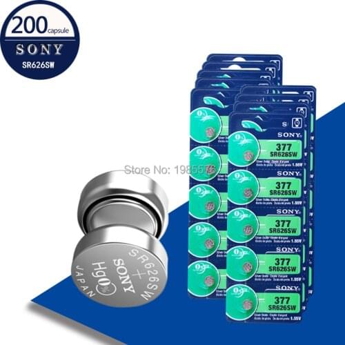 200pc Sony Original 377 SR626SW SR626 AG4 1.55V Silver Oxide Watch Battery SR626SW 377 177 376 Button Coin Cell MADE IN JAPAN